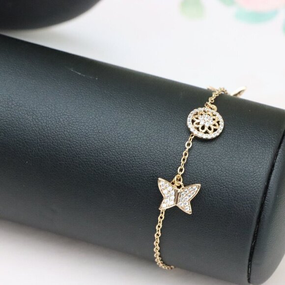 "Dainty Rose Gold Butterfly & Floral Charm Bracelet, XPBL0761 - Picture 6 of 12